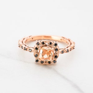Rose Gold Milgrain Art Deco Engagement Rings for Women Multi Gemstone Ring Cushion Cut Champagne Black AAA CZ Vintage Jewelry Statement Ring