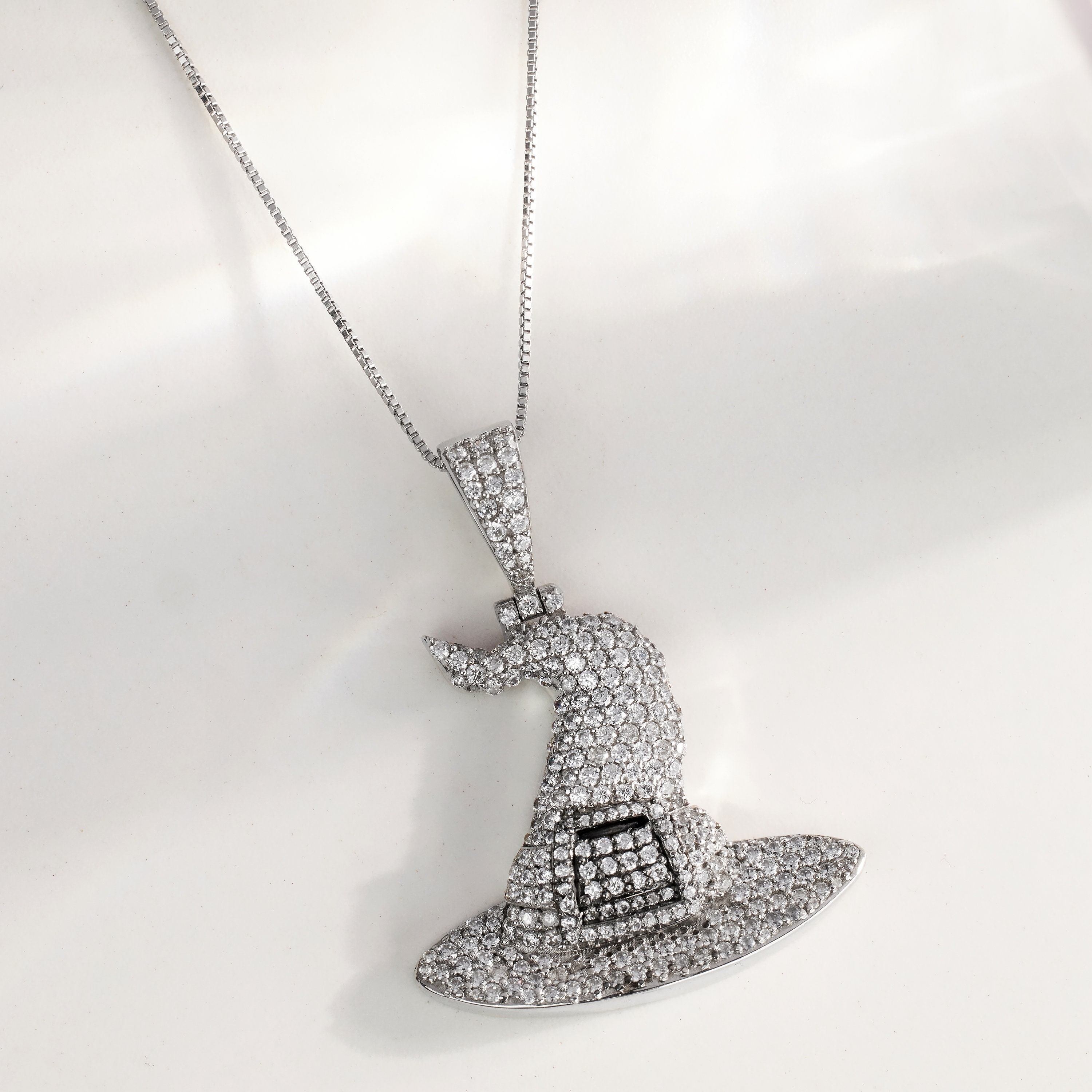 Iced Out Witch Hat Pendant Necklace Sterling Silver - AAA CZ Two Tone ...