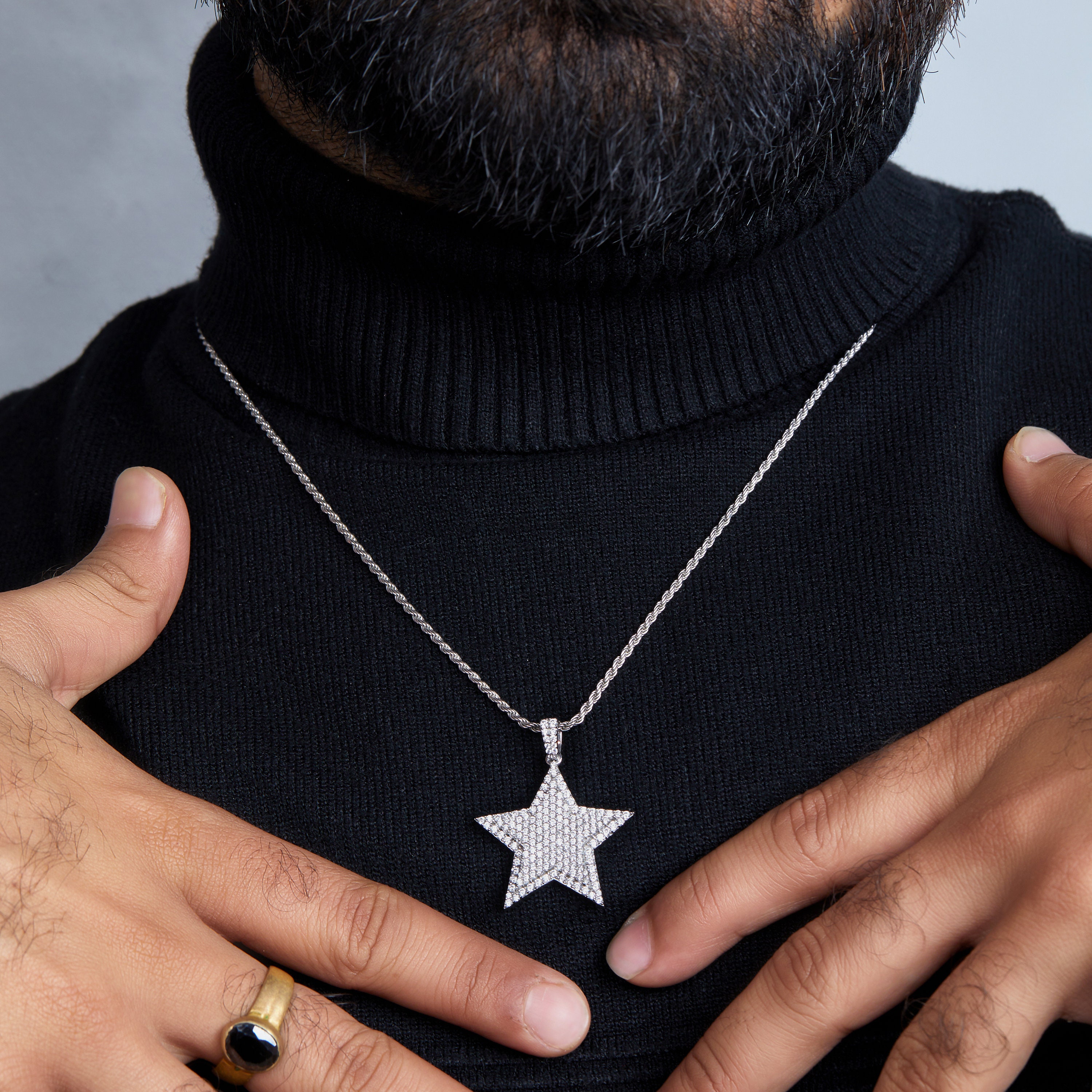 Star Necklace 925 Sterling Silver CZ Diamond Iced Out Shining Star