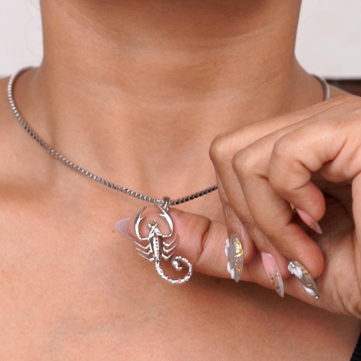 Sterling Silver Scorpion Pendant Necklace With Red AAA CZ, Scorpio