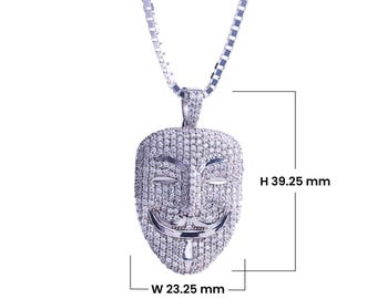 V for Vendetta Mask Necklace Men Boys Iced Out Guy Fawkes