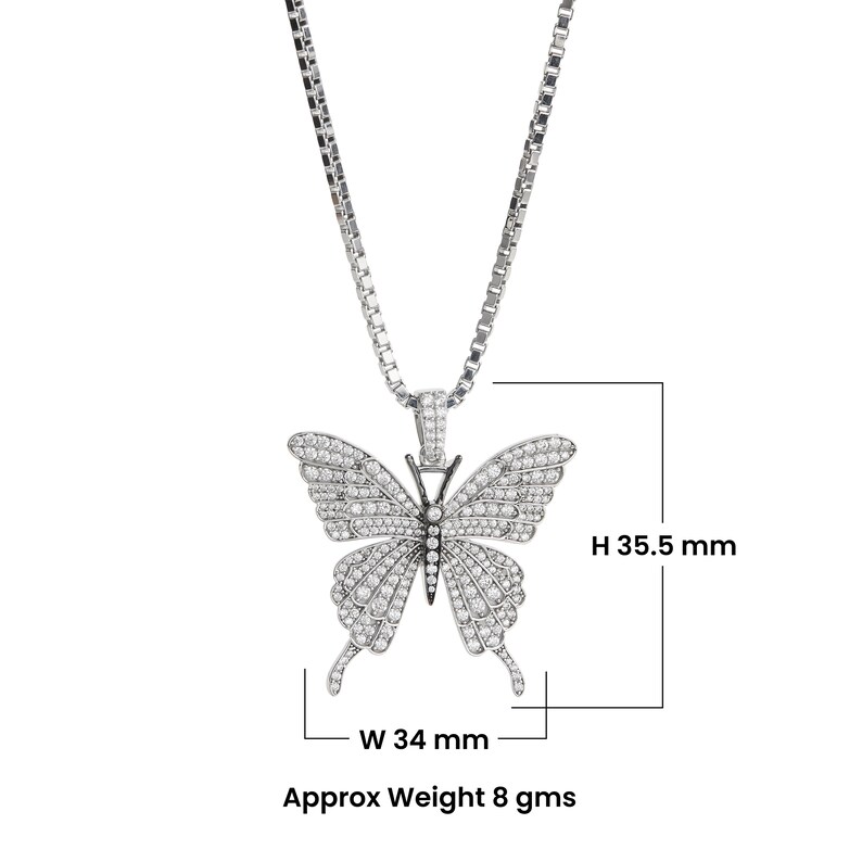 Butterfly Necklace, 925 Sterling Silver AAA CZ Diamond Iced Out Butterfly Pendant Necklace, Hip Hop Jewelry, Nature Lover Gift Two Tone Handmade Free Shipping