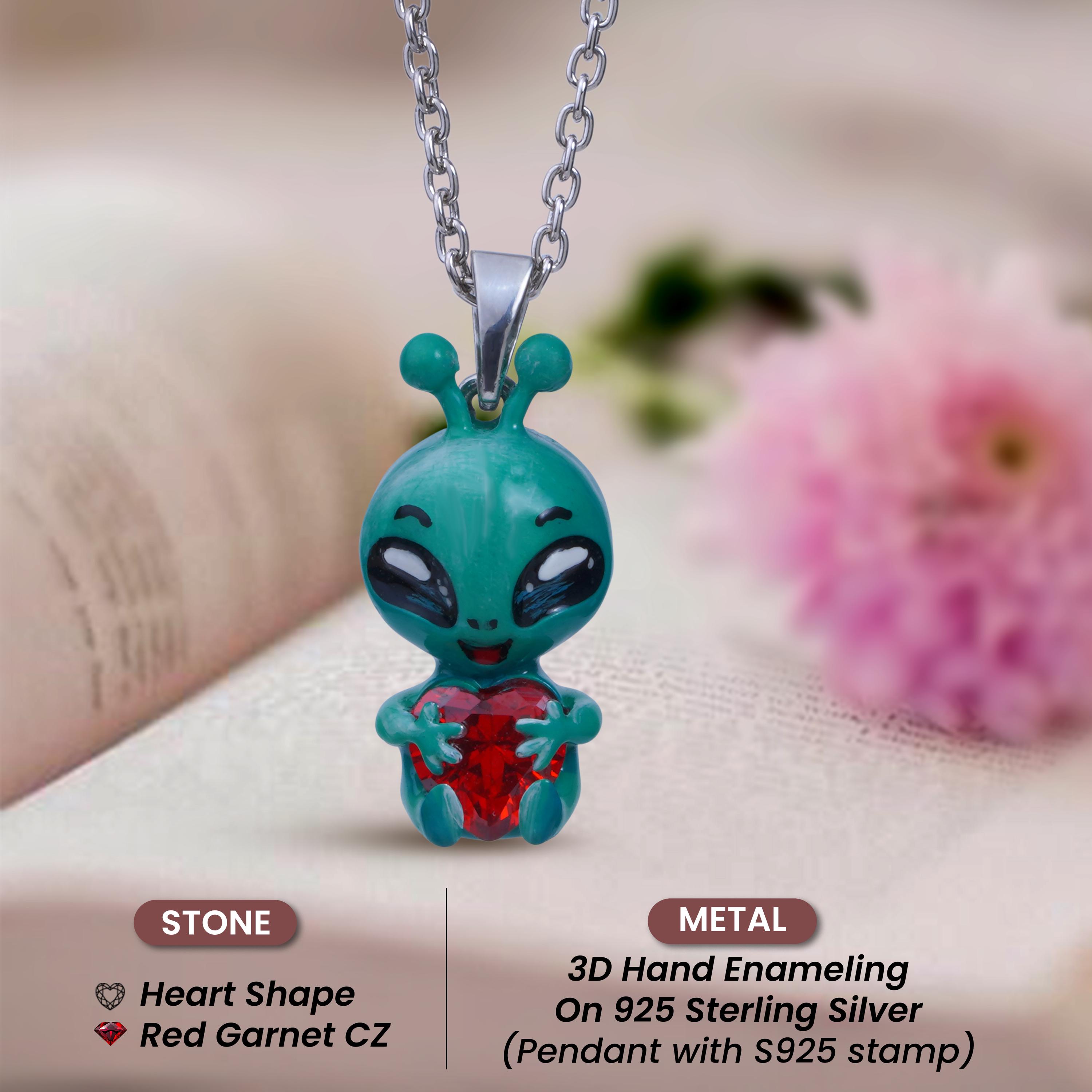 Alien Necklace 3D Enamel Alien Pendant 18" Chain 925 Sterling Silver ...