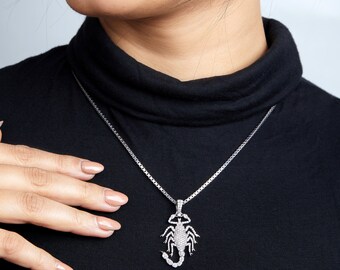 Sterling Silver Ambush Scorpion Necklace CZ Diamond Scorpion