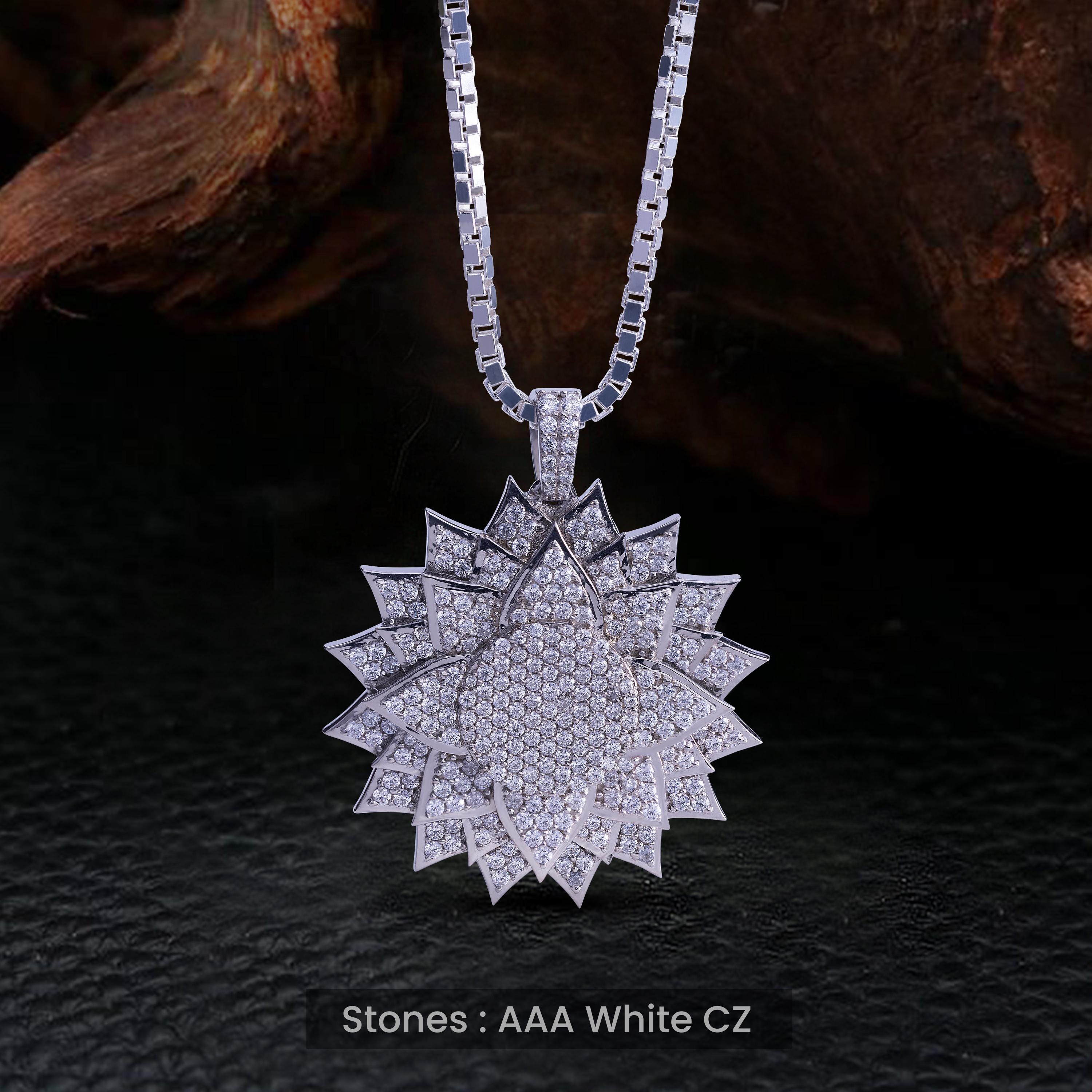 Dazzling Iced Out Flower Pendant Necklace for Girls Women 925 Sterling Silver AAA Cubic Zirconia Bling Hip Hop Jewelry Gift for Anthophile