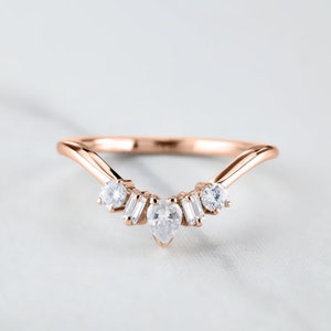 AAA CZ ダイヤモンド リング エンハンサー 結婚指輪 女性用 カーブ エンゲージリング ガード スタッキング スターリングシルバー 14k ローズゴールド バゲット ペアカット