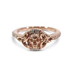 Handmade Skull Engagement Ring Celtic Trinity Skull Ring 0.22TCW Simulated Diamond Rose Gold Finish Solid 925 Sterling Silver Skull Jewelry