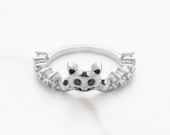 Sterling Silver Cat Ring - Animal Stacking Band, Playful Kawaii Jewelry, Quinceañera Gift