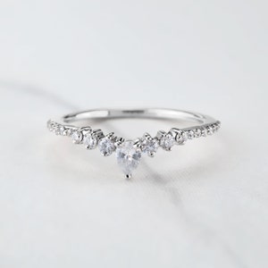 Pear Cut AAA CZ Engagement Ring Enhancer Sterling Silver Rose Gold Curved Wedding Band Women Ring Guard Stacking Eternity Anniversary Ring
