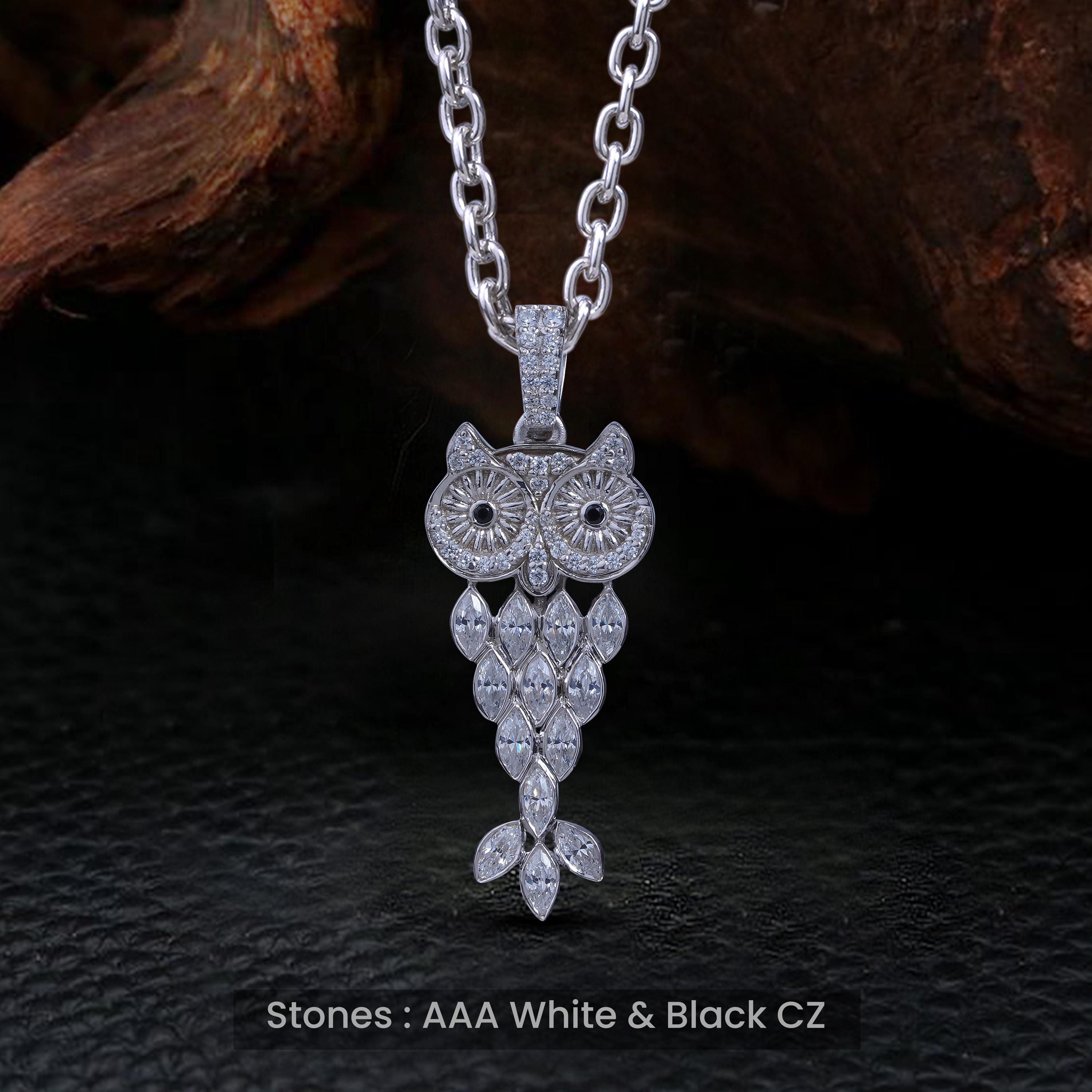 Marquise AAA CZ Diamonds Iced Out Owl Pendant Necklace 925 Sterling Silver Hip Hop Jewelry Gothic Ha
