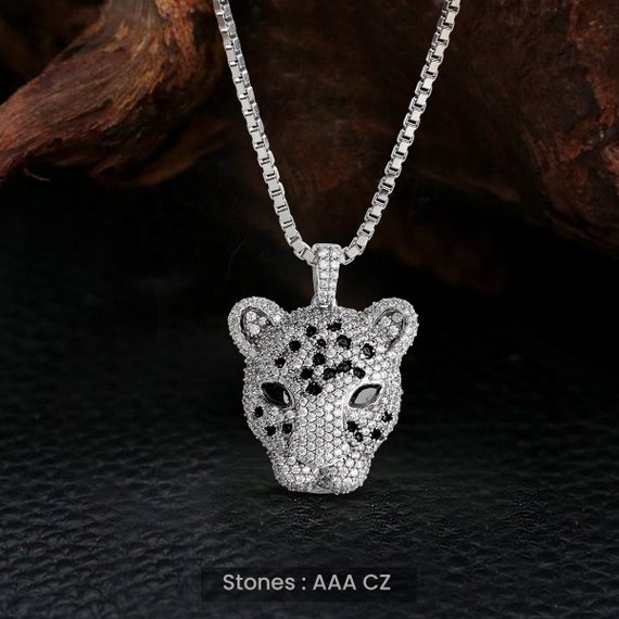 Leopard Necklace Black Spotted Cheetah Jaguar Pendant Iced Out Hip