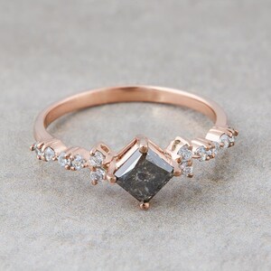 Salt and Pepper Diamond Ring Rose Gold Wedding Ring Set Women - Etsy