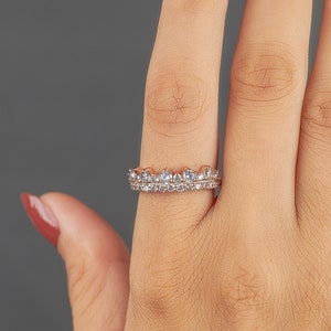 Moissanite Wedding Band for Women, Diamond Anniversary Ring, Stacking Band, Silver/Rose Gold/White Gold, Half Eternity Band, Engagement Band