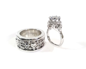1.95TCW Diamond Skull Engagement Ring Fleur De Lis Skull Band His and Her Matching Couple Wedding Rings Skull Rings Set 925 Sterling Silver
