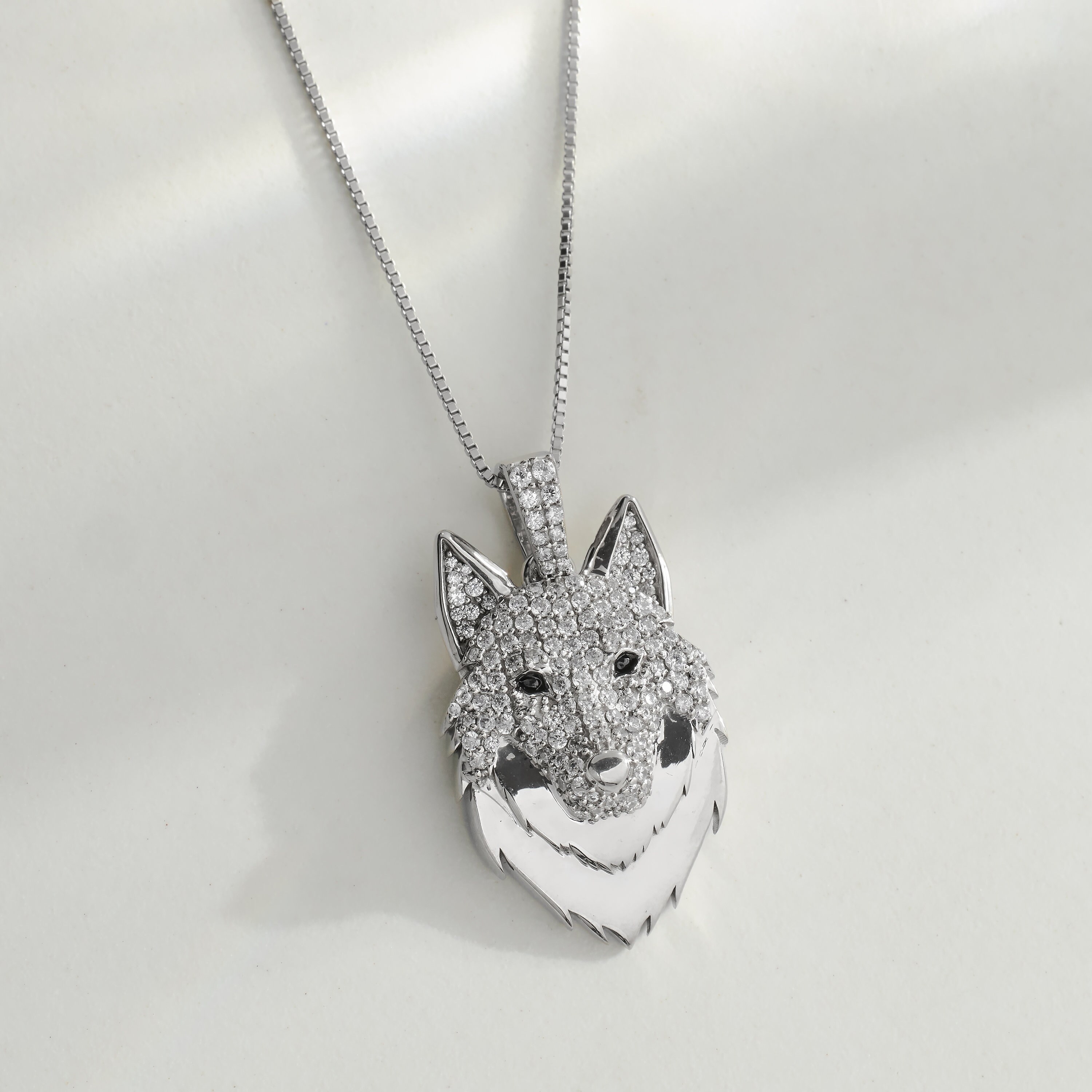 Iced Out Viking Wolf Pendant Necklace for Men Sterling Silver Hip