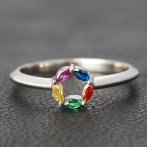 Multi Gemstone Ring, Sterling Silver Midi Ring, Personalized Birthstone Ring, Family Ring, Friends Ring, Custom Jewelry, Multi-Stone Rings