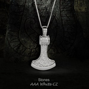 Moissanite Diamond Axe Pendant With Chain | Iced Out Jewelry | Naszyjnik z zawieszką Axe Charm ze srebra 925 | Naszyjnik z wisiorkiem Viking z pudełkiem prezentowym