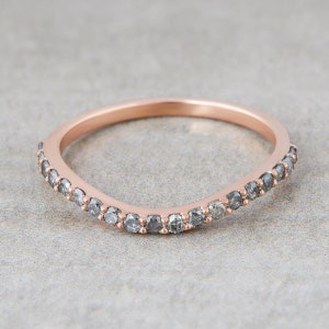 Natural Salt and Pepper Diamond Rose Gold Wedding Band Women Curved Stacking Ring Grey Diamond Promise Eternity Band Anniversary Ring Gift