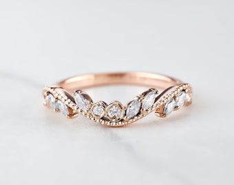 Anillo de compromiso con realce de boda, anillo de compromiso, realce de plata de ley, oro rosa, milgrain, estilo Art Déco vintage