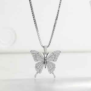 Butterfly Necklace, 925 Sterling Silver AAA CZ Diamond Iced Out Butterfly Pendant Necklace, Hip Hop Jewelry, Nature Lover Gift Two Tone Handmade Free Shipping