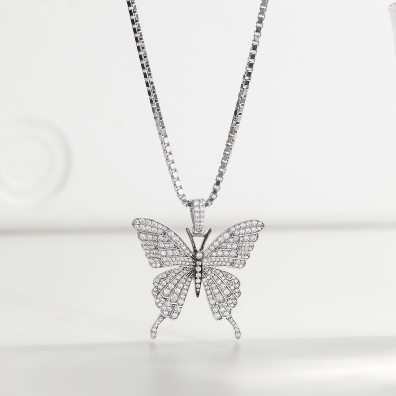 Butterfly Necklace, 925 Sterling Silver AAA CZ Diamond Iced Out Butterfly Pendant Necklace, Hip Hop Jewelry, Nature Lover Gift Two Tone Handmade Free Shipping