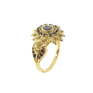 Gold Skull Flower Ring Womens, Skull Engagement Ring For Women 0.80TCW Black Onyx Flower Ring Gothic Ring Jewelry Handmade Solid Yellow Gold