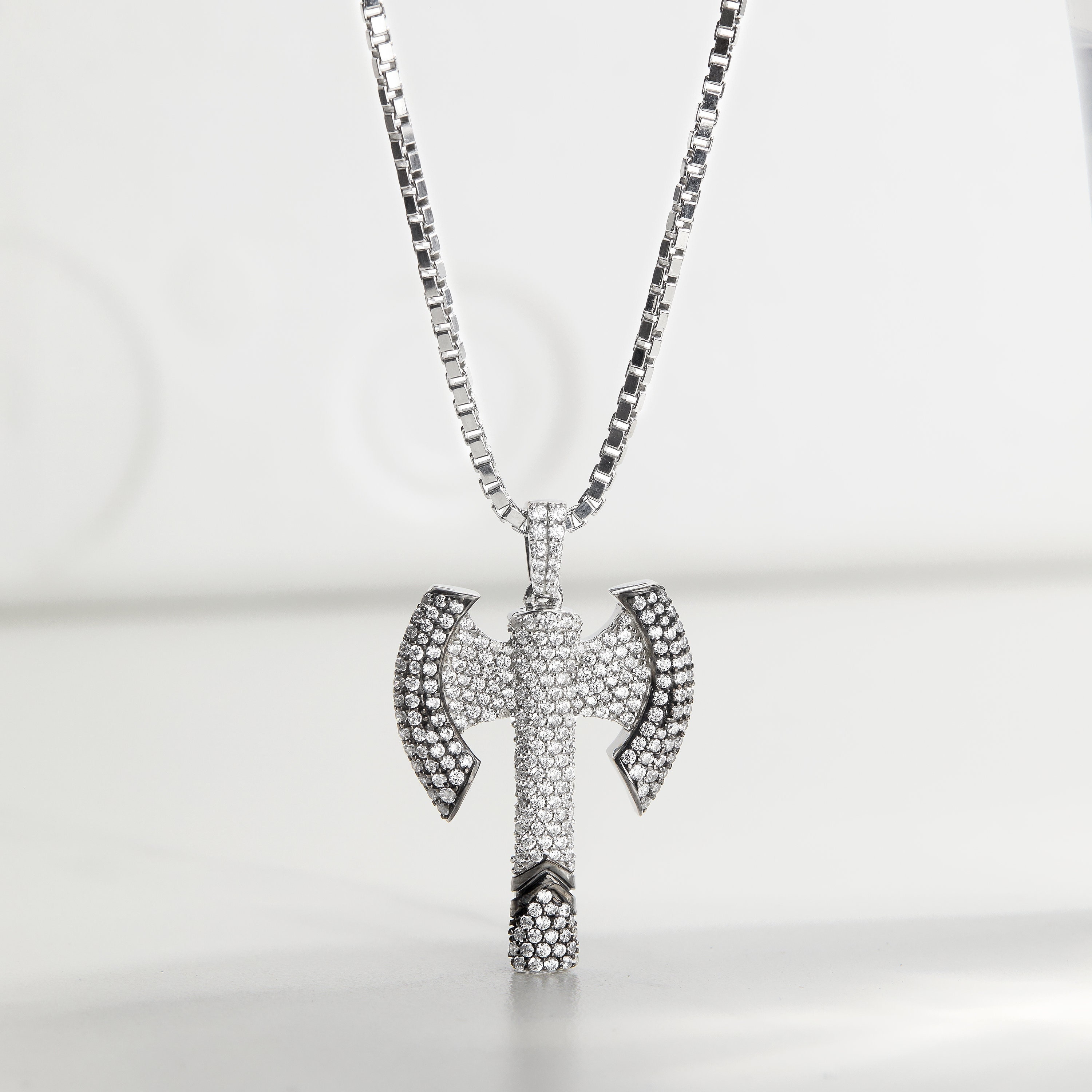 ★HARANG★ HR 336N_Silver Necklace 925 Sterling Silver Axe Pendant With Chain | Mens Jewelry