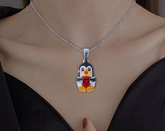 HOOHWE Collares De Corazón Con Diseño De Animales Para Mujer, Plata De Ley 925, Bonitos Collares Con Colgante De Conejillo De Indias/pingüino, Collar