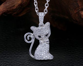 SLIACETE Collana Gatto Con Farfalla – Argento Sterling 925, Ciondolo 21 Mm, Catena 45 Cm, Regalo Amanti Gatti
