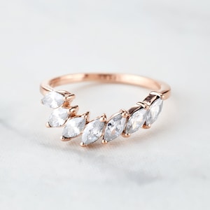 Marquise Diamond Wedding Band Ring Enhancer Unique Anniversary Ring Rose Gold Sterling Silver AAA CZ Promise Ring Gift for Her Stacking Ring