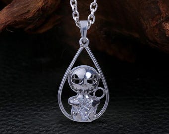 Halloween Jack Necklace Hold My Heart Jack Pendant 18" Chain 925 Sterling Silver AAA CZ Diamond Gothic Halloween Jewelry Trick or Treat Gift
