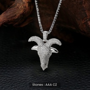 Iced Out Goat Pendant Necklace, Greatest Of All Time GOAT, Capricorn Goat Jewelry, Animal Lover Memorial Keepsake Gift, Hip Hop, 925 Silver