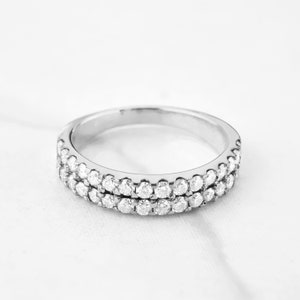 Moissanite Wedding Band Ring Women Sterling Silver Rose Gold Half Eternity Band Round Diamond Promise Ring Anniversary Gift for Her Stacking