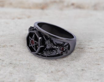 Satanic Pentagram Skull Wedding Rings Couple Gothic Engagement