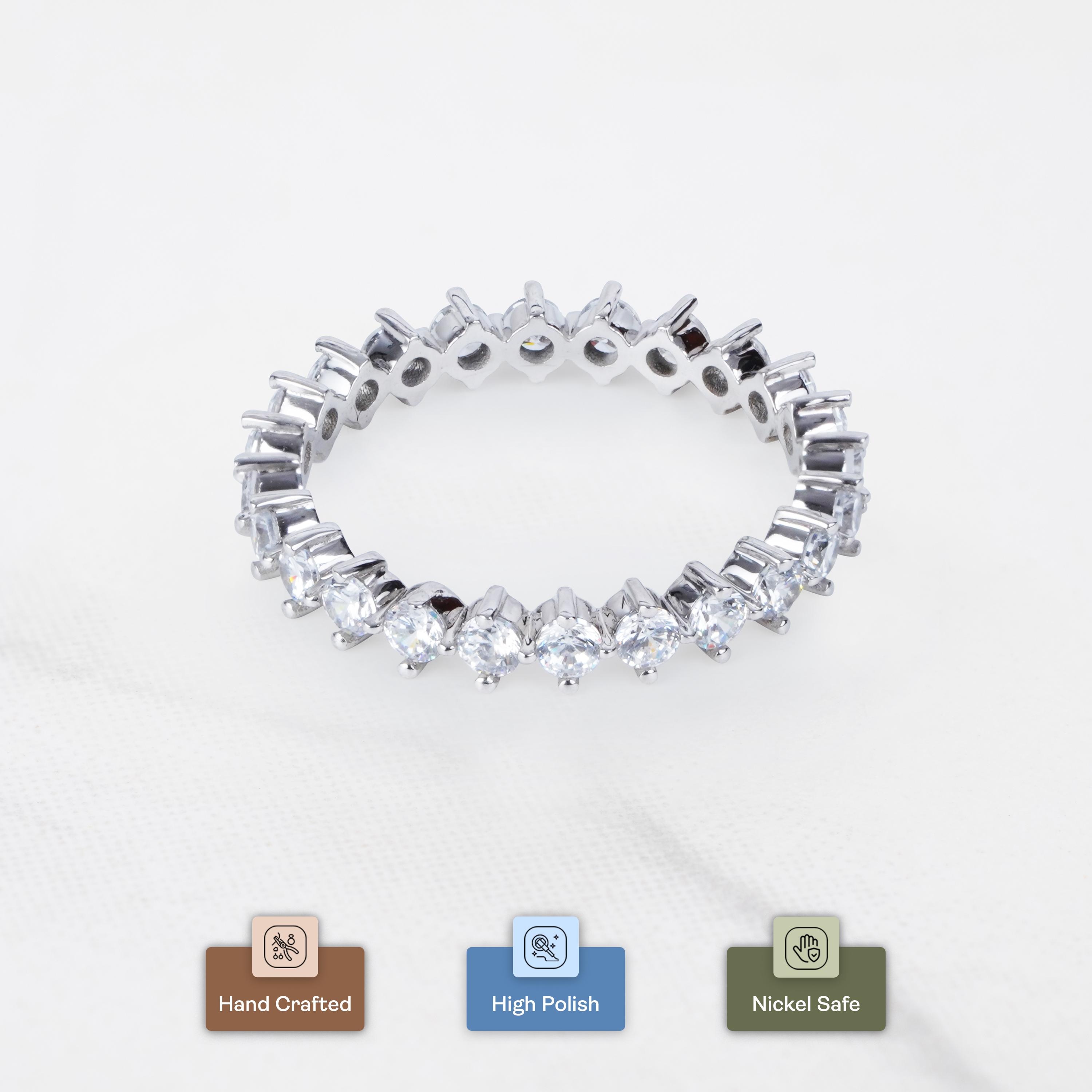 Anillo De Boda De Moissanita Para Mujer - Plata De Ley 925, 5 Piedras, Color D VVS1, Diseño Apilable