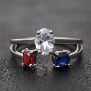 Personalized Mothers Ring 3 Birthstone Sterling Silver Mother Children Family Birthstone Ring Gift for Mom Multi Gemstone Rings Promise Ring