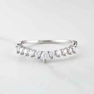 White Gold Wedding Band, AAA CZ Diamond Anniversary Bands, Half Eternity Band, Stacking Band, Promise Ring, Rose Gold Engagement Band Womens