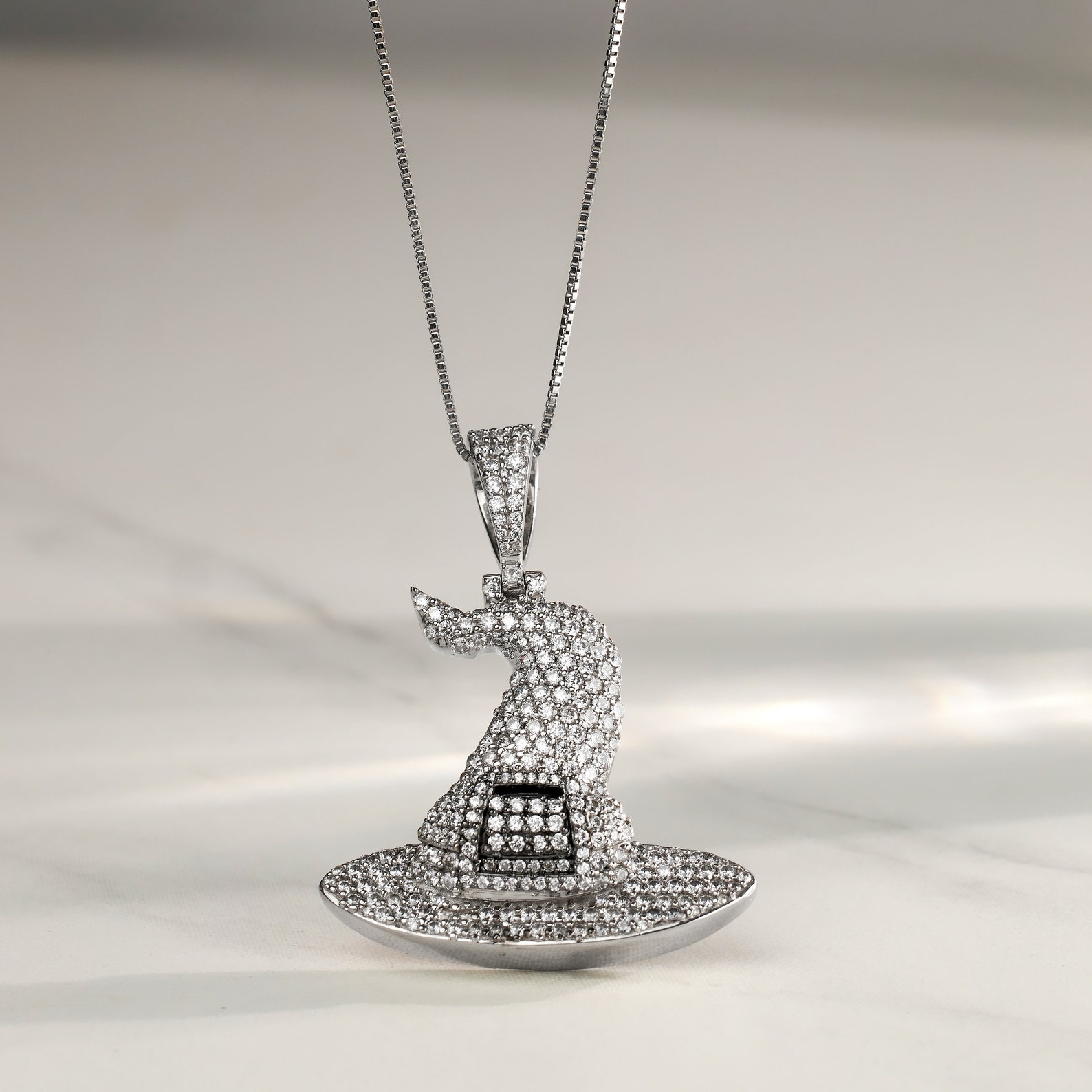 Iced Out Witch Hat Pendant Necklace Sterling Silver - AAA CZ Two Tone ...