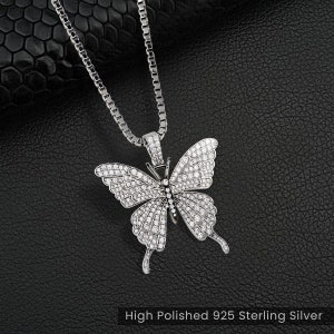 Butterfly Necklace, 925 Sterling Silver AAA CZ Diamond Iced Out Butterfly Pendant Necklace, Hip Hop Jewelry, Nature Lover Gift Two Tone Handmade Free Shipping