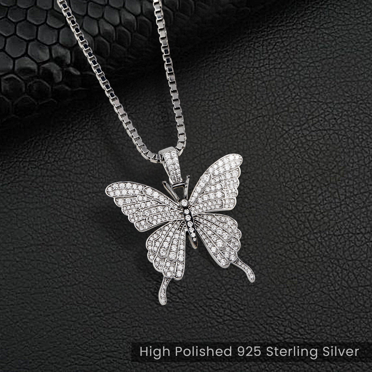 Butterfly Necklace, 925 Sterling Silver AAA CZ Diamond Iced