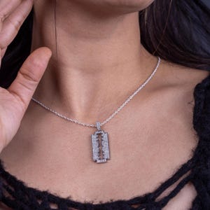 Razor Blade Pendant With Chain 925 Sterling Silver AAA Cubic Zirconia ...