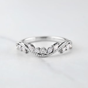Curved Enhancer Wedding Band Marquise AAA CZ Engagement Ring Enhancer Guard Silver Rose Gold Milgrain Art Deco Vintage Anniversary Ring Gift