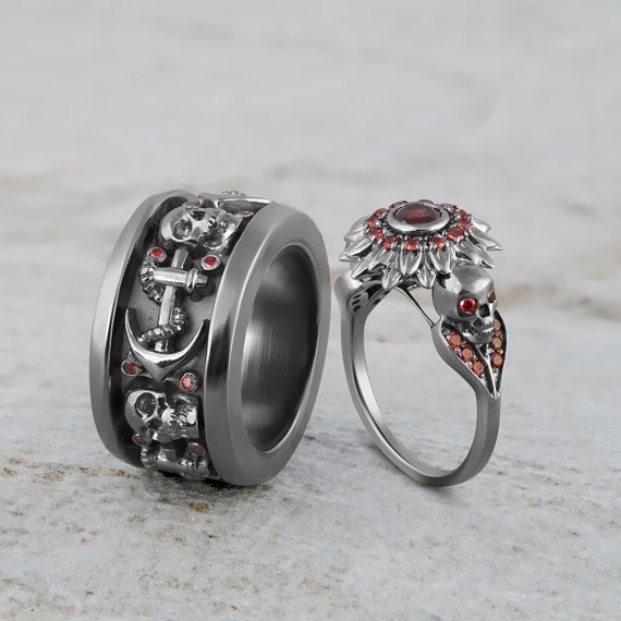 Matching skull on sale wedding bands
