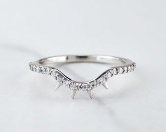 Round Moissanite Thorny Curved Wedding Band Engagement Ring Enhancer Guard Stacking Sterling Silver 14k Rose Gold Dainty Promise Ring Unique
