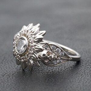 Skull Flower Ring - Sterling Silver Boho Jewelry, Goth Fashion