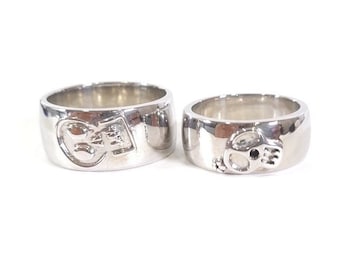 Matching Couple Bands, Sugar Skull Wedding Band Set His and Hers, Skull Anniversary Bands, Gothic Skull Wedding Rings, 925 Sterling Silver