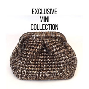 Metallic mini clutch tas/haak handgemaakt avondtasje/gebreide buideltas/luxe Raffia clutch tas