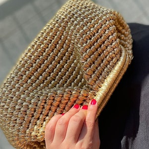 Crochet Metallic Raffia Clutch Bag /Evening Crochet  Pouch Bag/ Knitted Metallic Clutch
