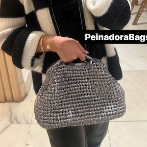 Bolso clutch grande con asa superior de rafia metálica, bolso clutch de fiesta de noche, bolso clutch metálico