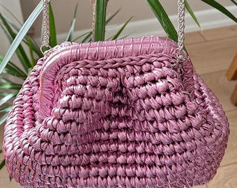 Woven Metallic Raffia Clutch: Crochet Evening Wedding Bag